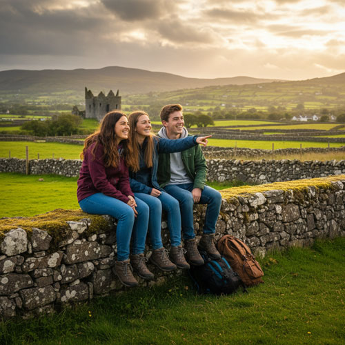 Schule und Landschaft in Irland